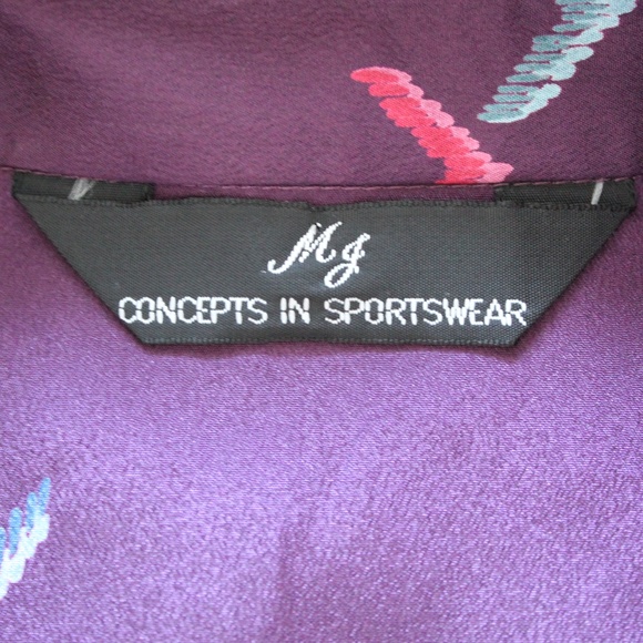 Vintage Deep Purple High-Neckline Puff Sleeve Button Down Shirt - Picture 7 of 8